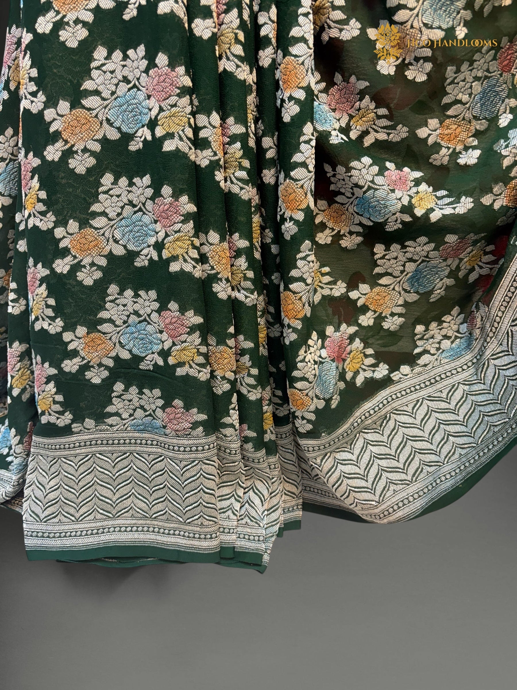 Pure Khaddi Georgette Silk Handloom Banarasi Saree - All Over Meenakari Jangla