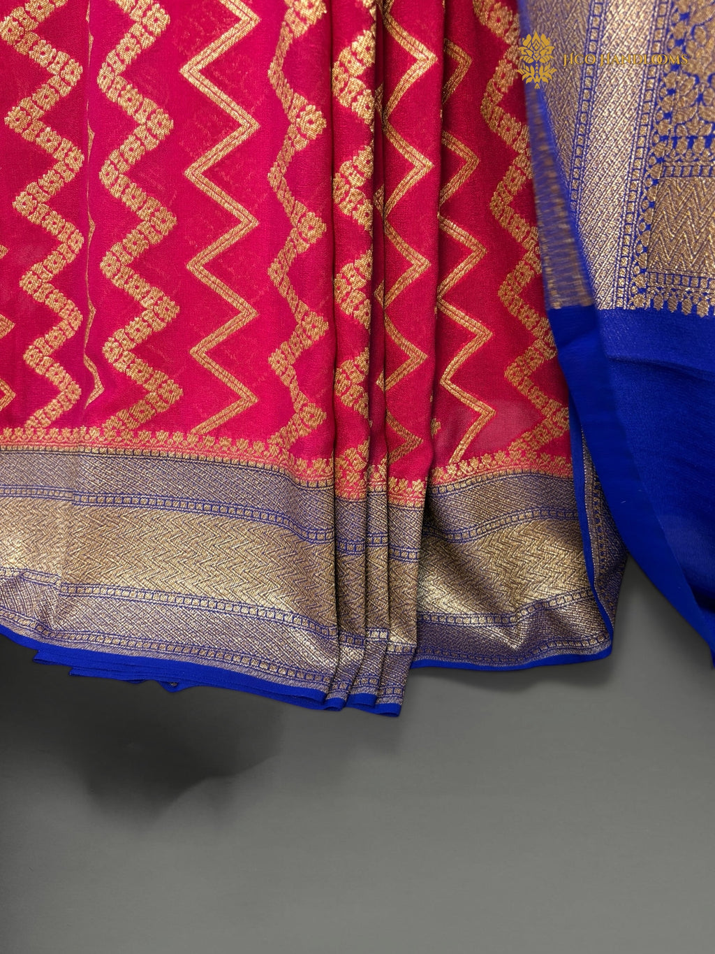 Pure Khaddi Georgette Silk Handloom Banarasi Saree With Zig-Zag Design