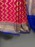Pure Khaddi Georgette Silk Handloom Banarasi Saree With Zig-Zag Design