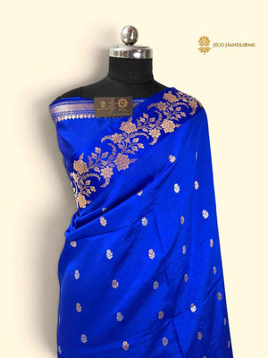 Blue Pure Mango Katan Silk Handloom Banarasi Saree - All Over Motifs