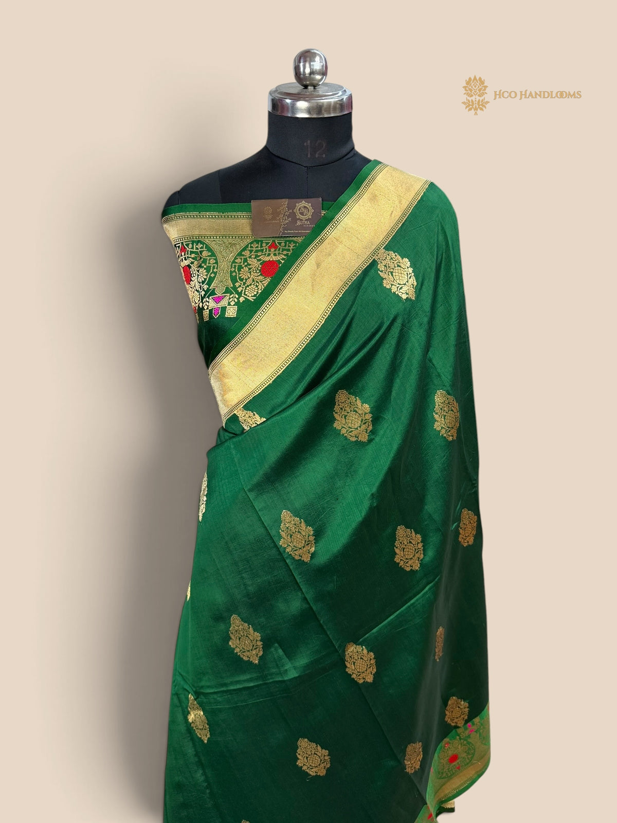 Green Pure Mango Katan Silk Handloom Banarasi Saree - Kadhua Motifs