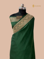 Green Premium Mashru Katan Silk Banarasi Saree with Plain Body