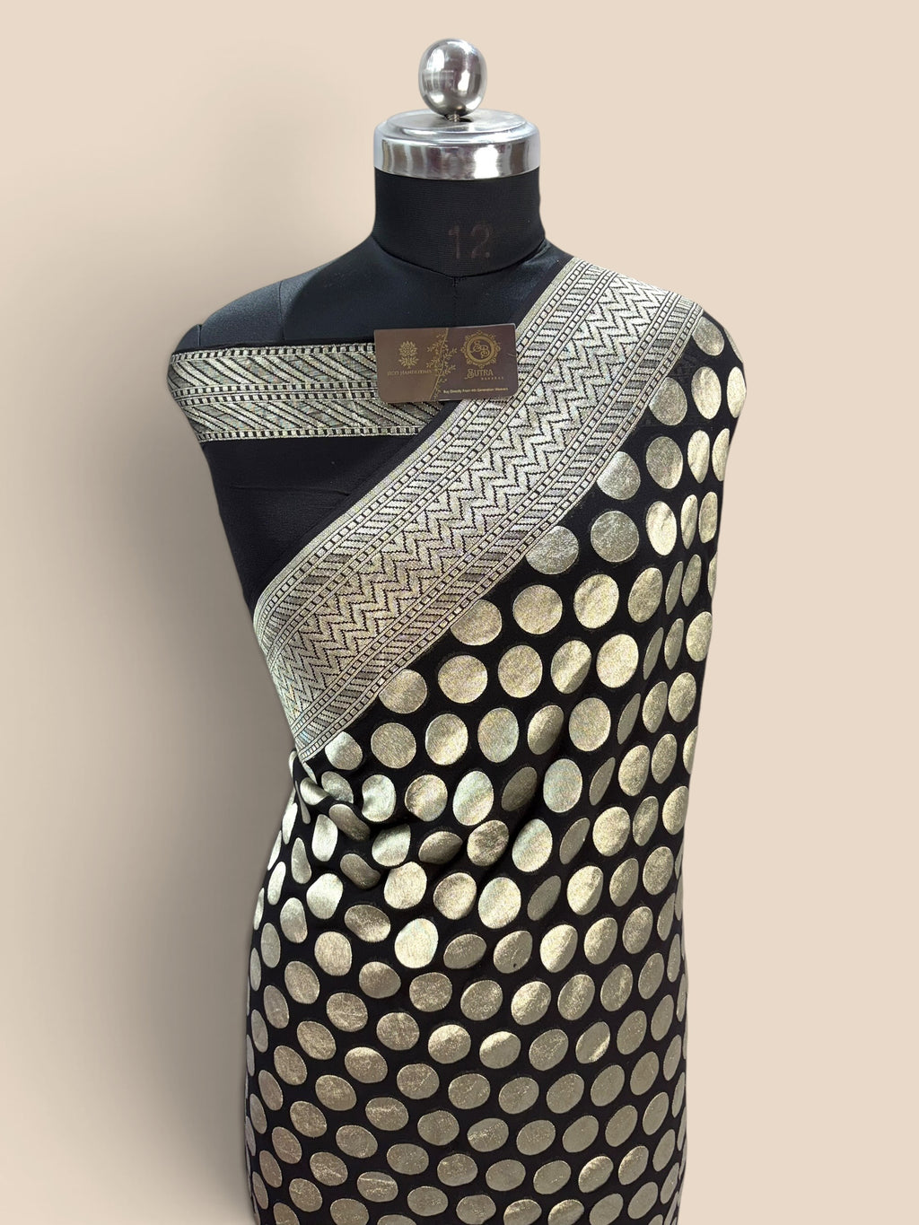 Black Pure Khaddi Georgette Silk handloom Banarasi Saree - Silver Zari