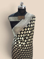 Black Pure Khaddi Georgette Silk handloom Banarasi Saree - Silver Zari