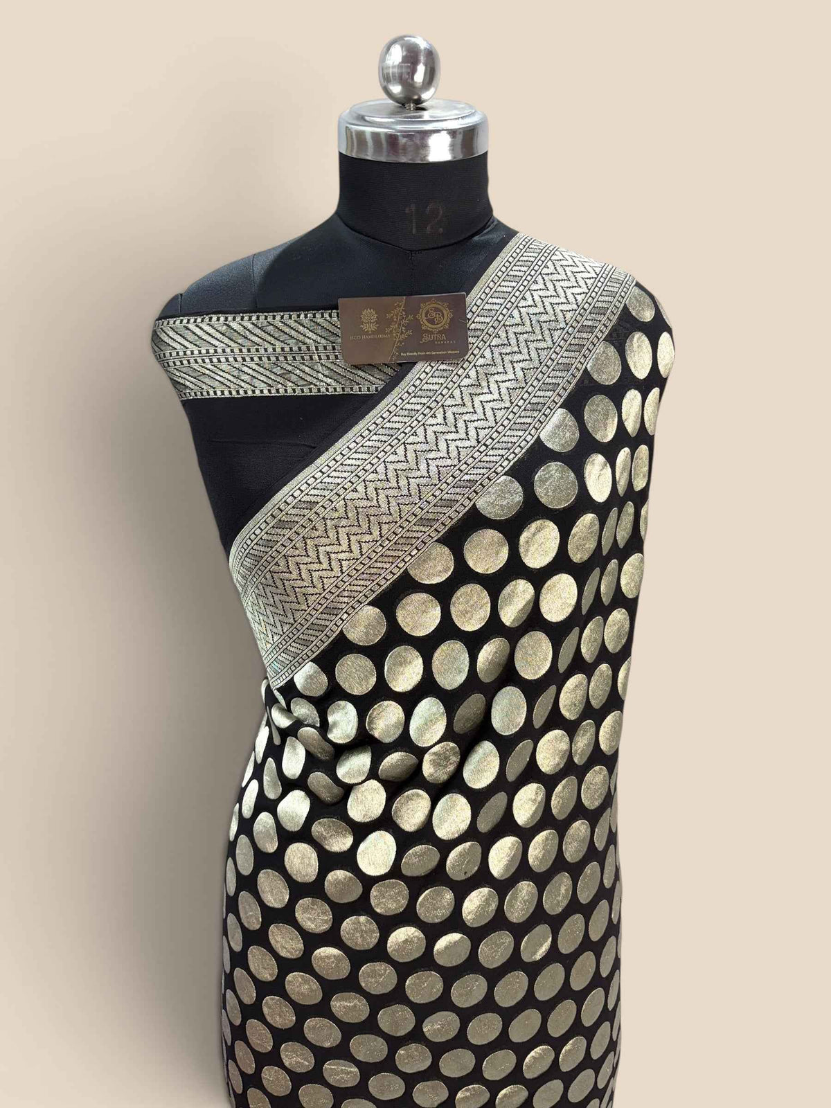 Black Pure Khaddi Georgette Silk handloom Banarasi Saree - Silver Zari