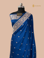 Regal Blue Premium Mashru Katan Silk Banarasi Saree - All Over Floral Motifs