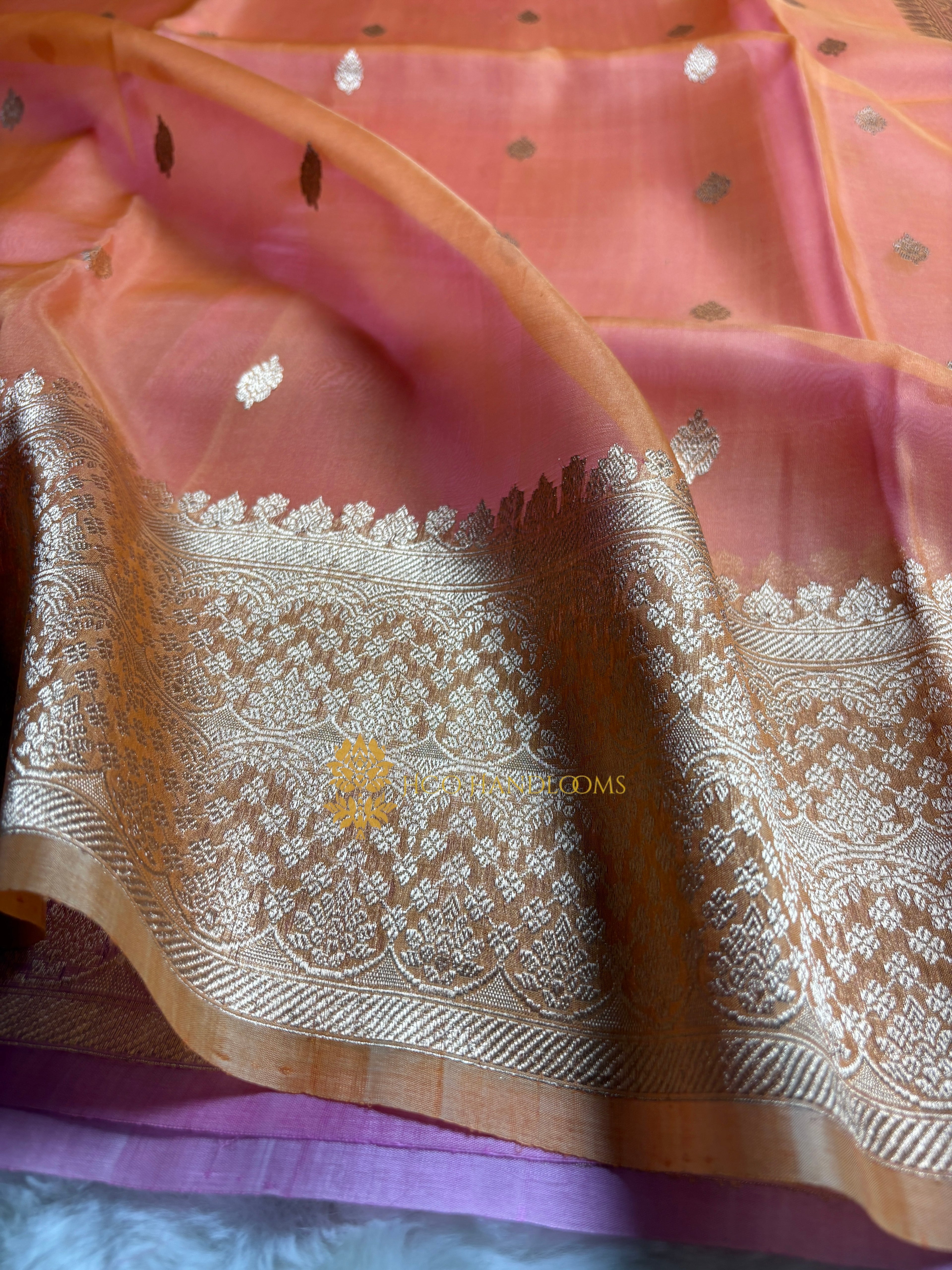Pure Kora Silk Handloom Banarasi Saree - All Over Kadhua Motifs
