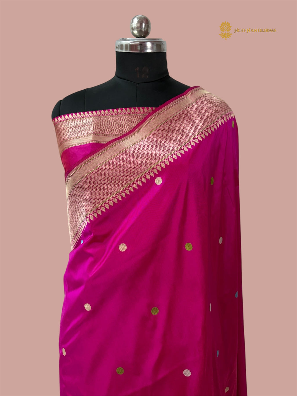 Regal Rani Pink Pure Katan Silk Handloom Banarasi saree - All Over Kadhua Motifs