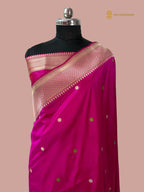 Regal Rani Pink Pure Katan Silk Handloom Banarasi saree - All Over Kadhua Motifs
