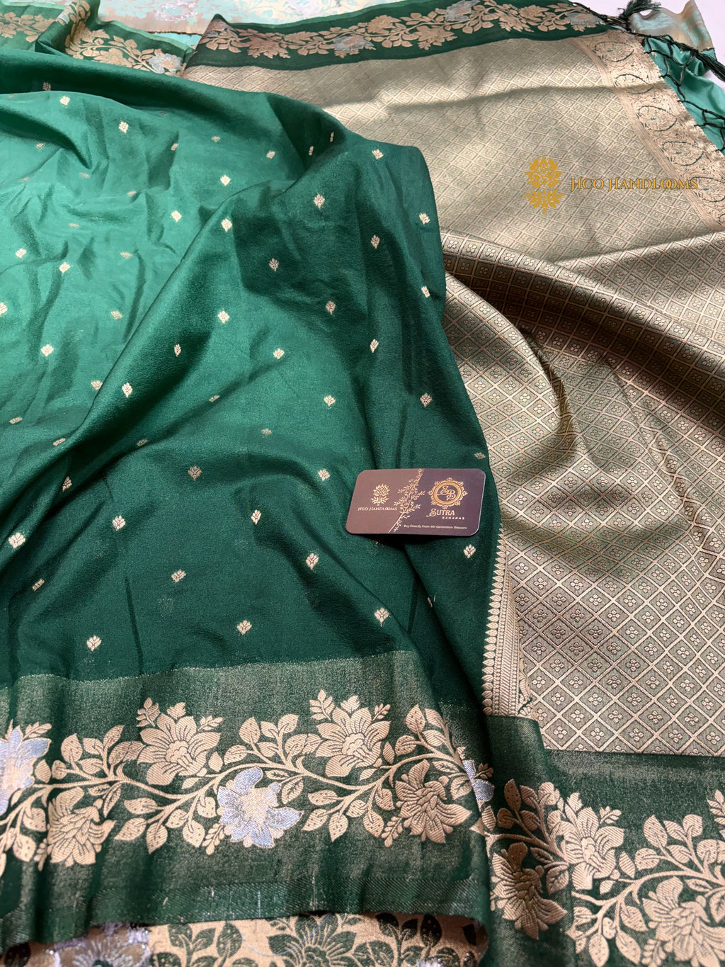 Green Gradient Premium Soft Silk Banarasi Saree - All Over Motifs