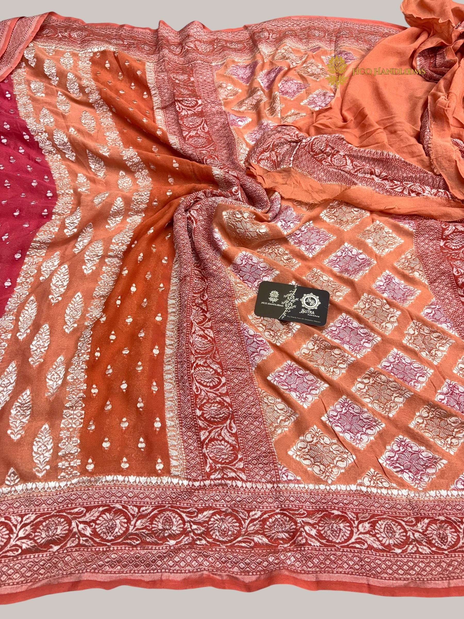 Rangkat Pure Khaddi Georgette Silk Handloom Banarasi Saree - Water Zari