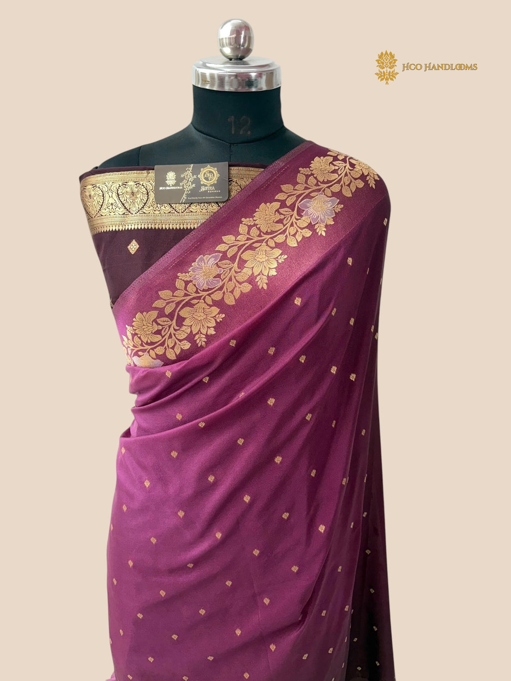 Dual Tone Wine Premium Semi Georgette Small Motifs Banarasi Saree
