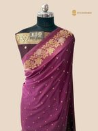 Dual Tone Wine Premium Semi Georgette Small Motifs Banarasi Saree