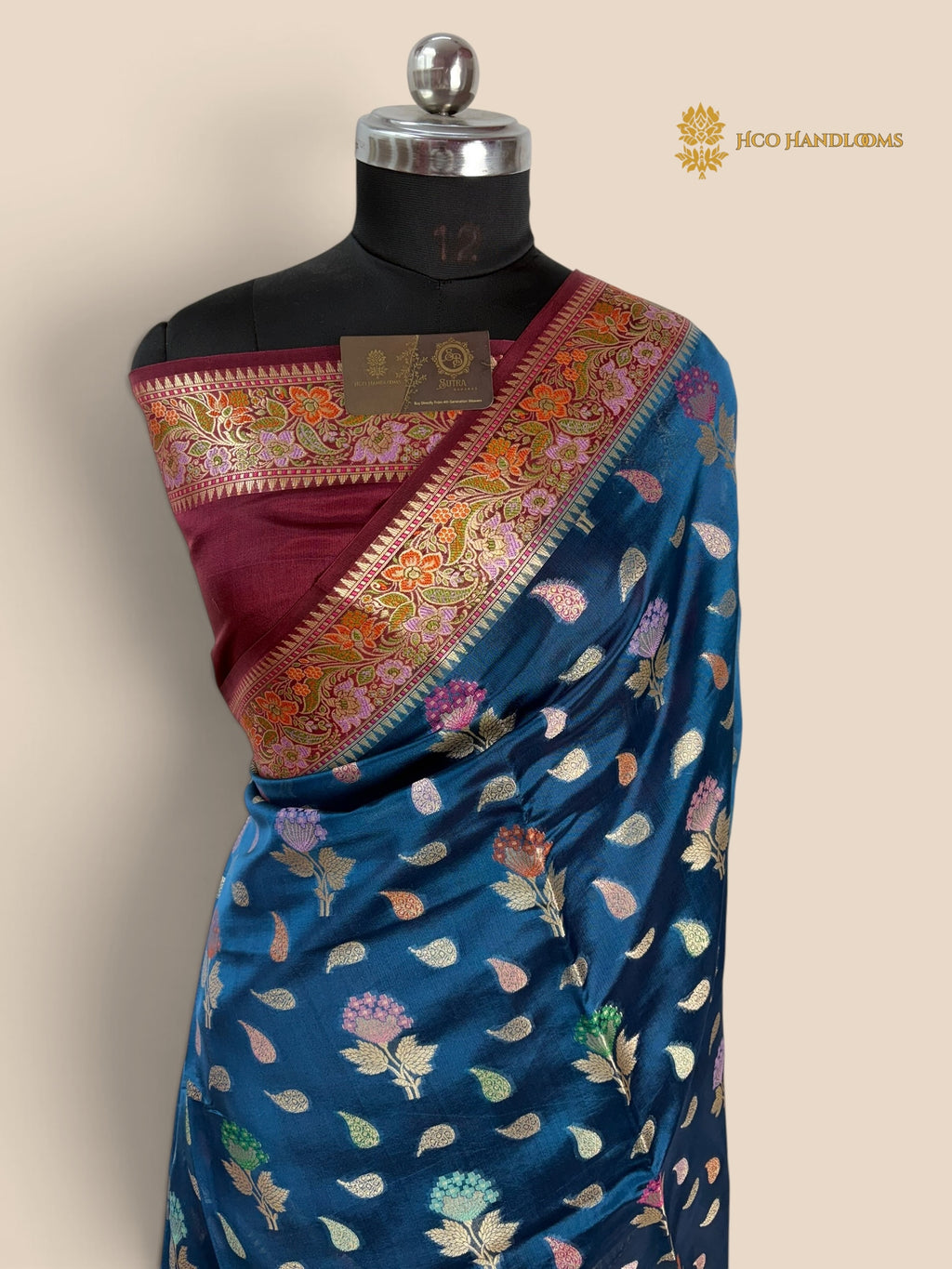 Contrast Pure Mango Katan Silk Banarasi Saree - All Over Meenakari Jaal