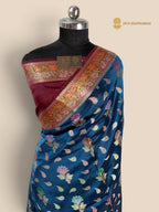 Contrast Pure Mango Katan Silk Banarasi Saree - All Over Meenakari Jaal