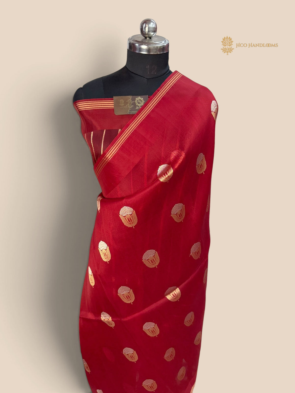 Regal Red Pure Kora Silk Handloom Banarasi Saree - All Over Kadhua Motifs
