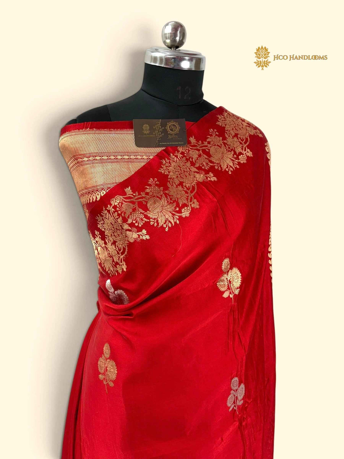 Red Pure Mango Katan Silk Handloom Banarasi Saree - All Over Motifs
