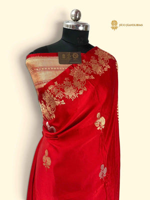 Red Pure Mango Katan Silk Handloom Banarasi Saree - All Over Motifs