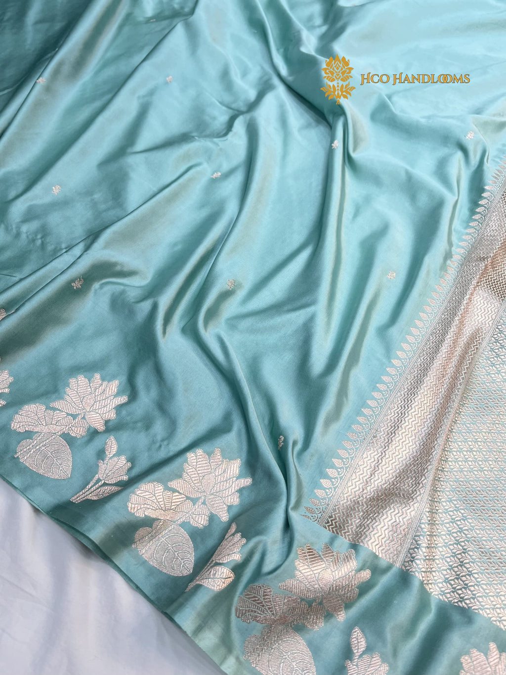 Light Blue Premium Mashru Katan Silk Banarasi Saree - All Over Smnall Motifs