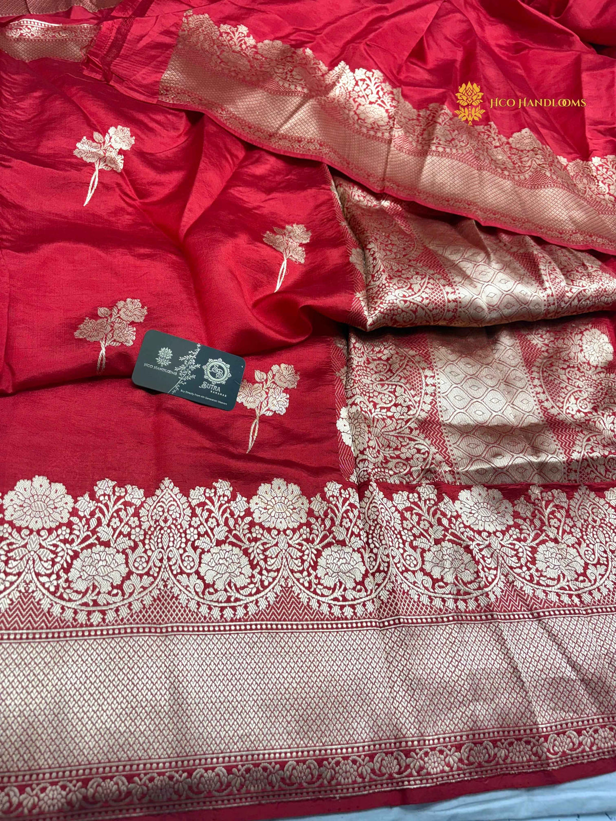 Red Pure Mango Katan Silk Handloom Banarasi Saree - All Over Motif