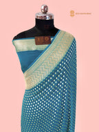 Blue Pure Khaddi Georgette Silk Handloom Banarasi Saree