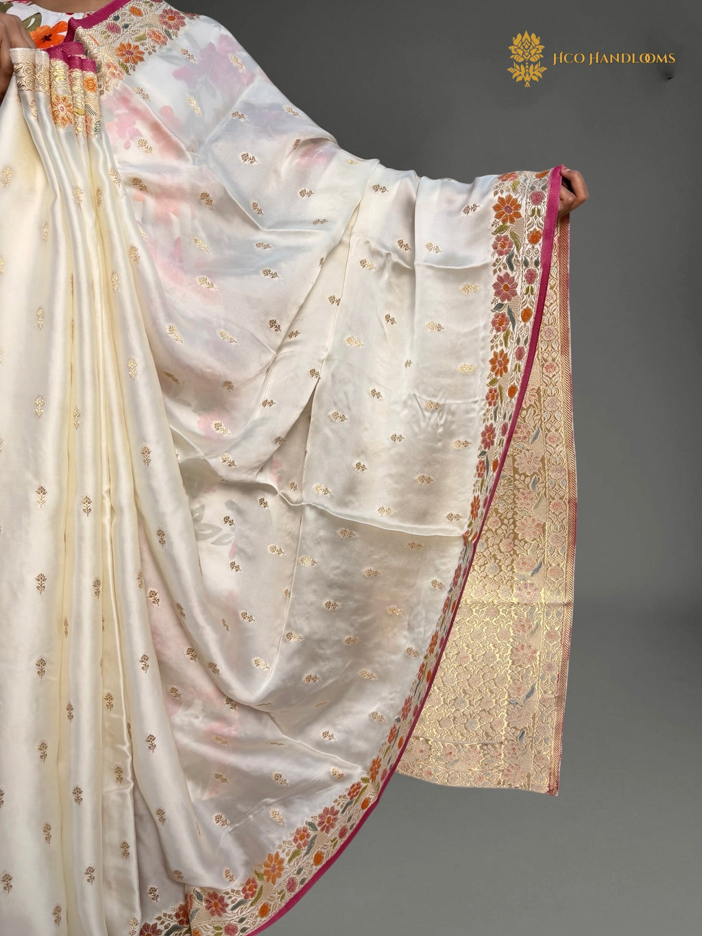 Premium Mashru Crepe Silk Banarasi Saree - All Over Small Motifs