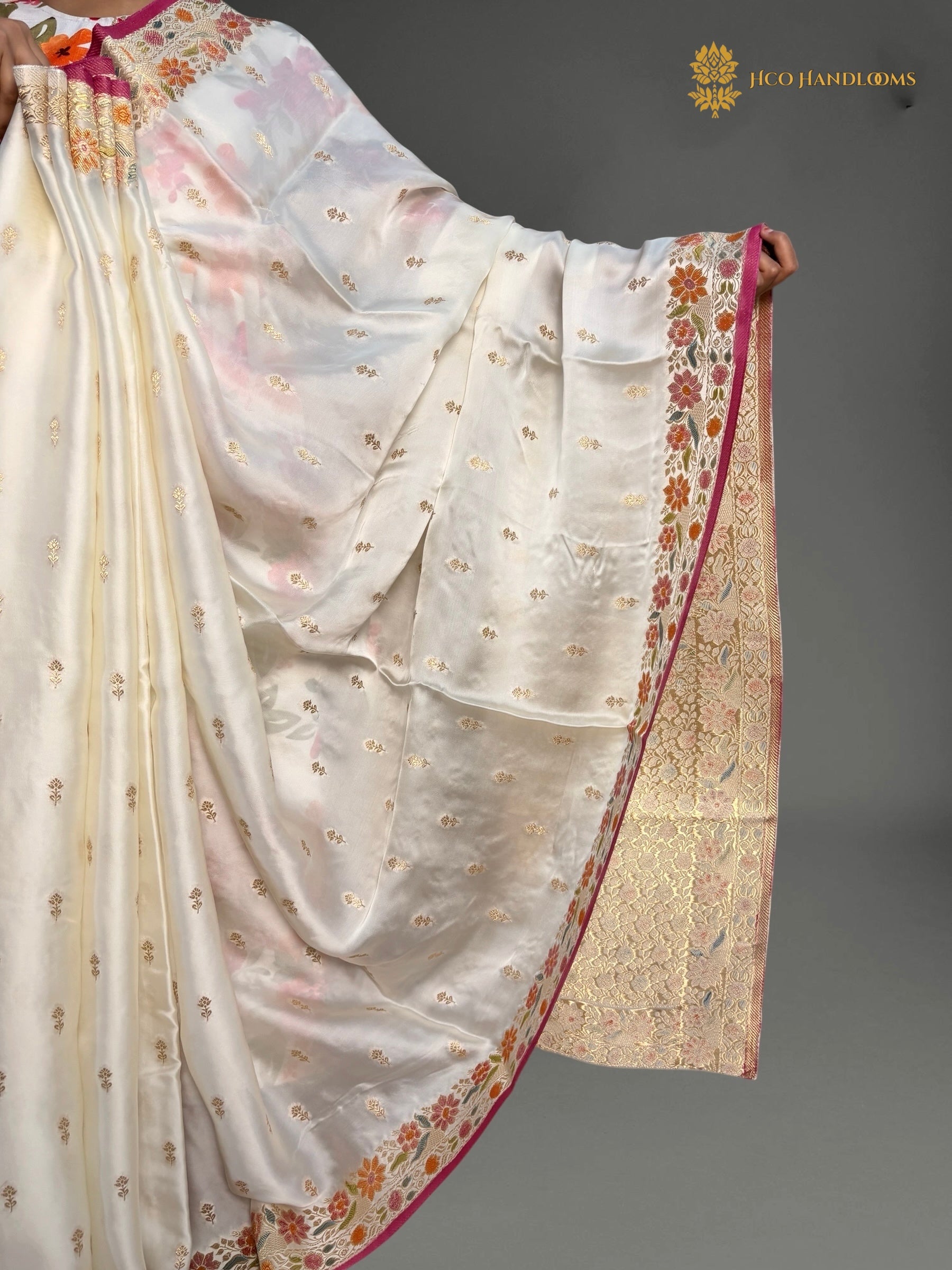 Premium Mashru Crepe Silk Banarasi Saree - All Over Small Motifs
