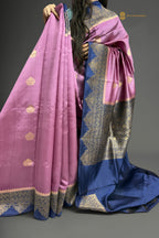 Regal Contrast Pure Mango Katan Silk Handloom Banarasi Saree - All Over Kadhua Motifs