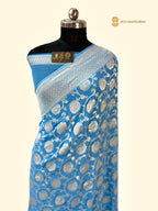 Blue Pure Khaddi Georgette Silk Handloom Banarasi Saree - All Over Jaal