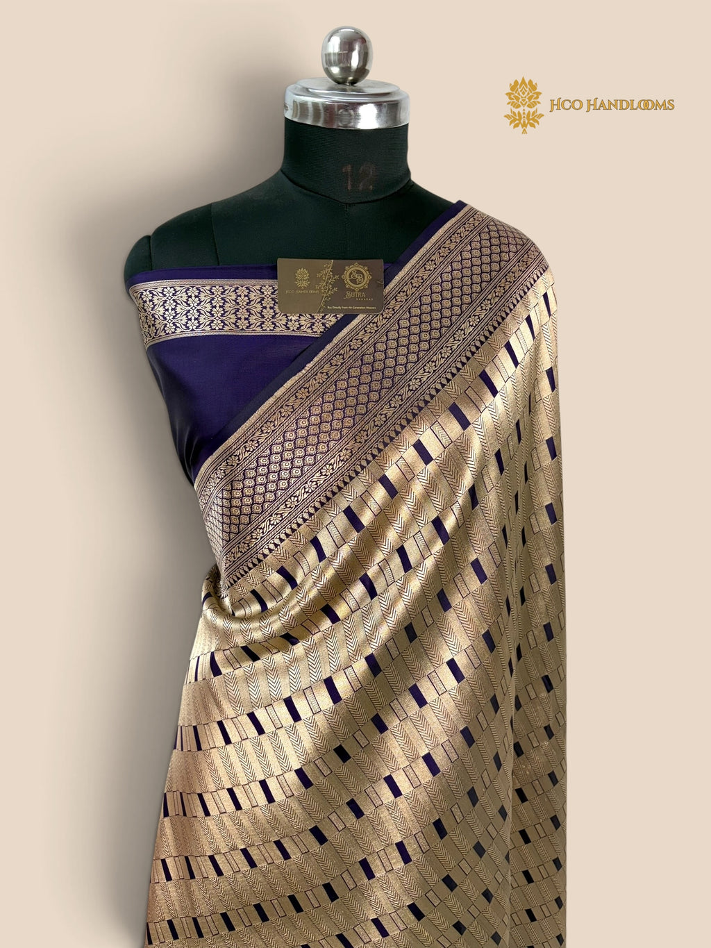 Royal Blue Pure Katan Silk Handloom Banarasi Saree - All Over Geometric Tanchui