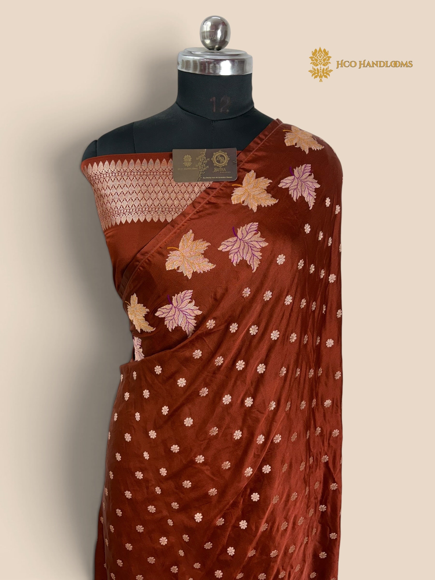 Premium Mashru Katan Silk Banarasi Saree With Floral Motifs