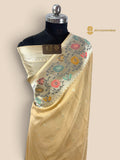 Ivory Matka Tussar Silk Banarasi Saree - All Over Motifs & Paithani