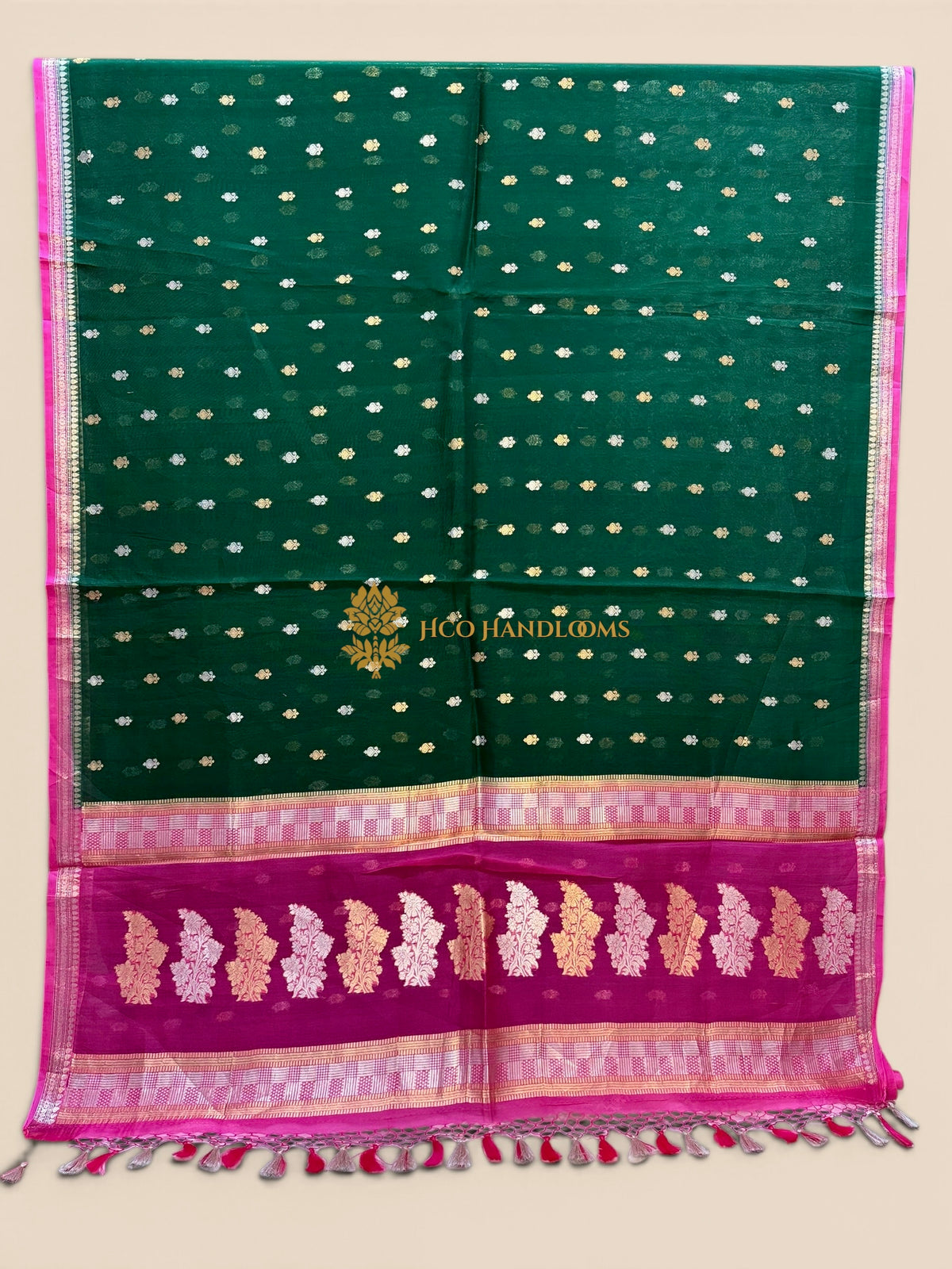 Pure Kora Silk Handloom Banarasi Saree - All Over Kadhua Motifs