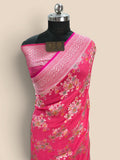 Pink Pure Khaddi Georgette Silk handloom Banarasi Saree - Water Zari