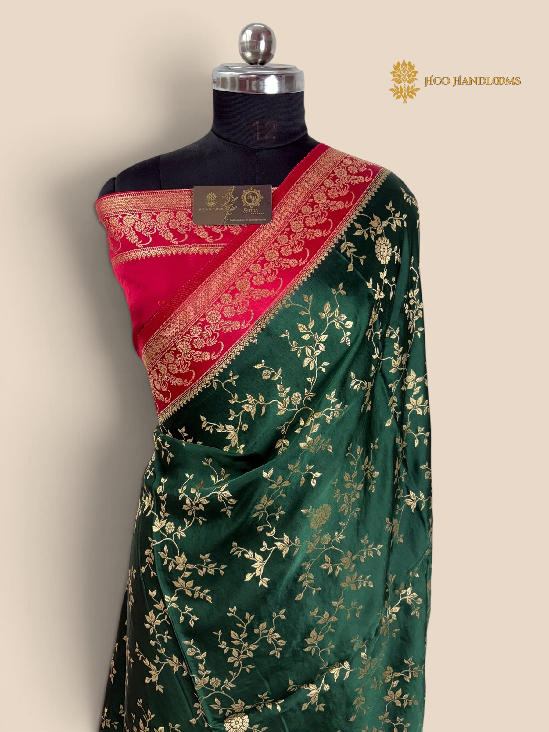 Premium Mashru Crepe Silk Banarasi Saree - All Over Jangla