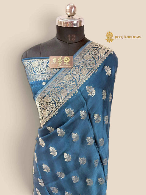 Blue Premium Soft Silk Banarasi Saree - All Over Motifs