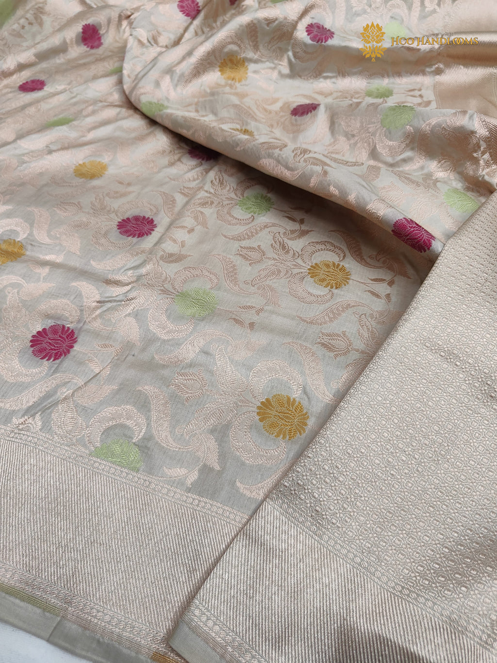 Pastel Blue Pure Katan Silk Handloom Banarasi Saree - All Over Meenakari Brocade Jangla