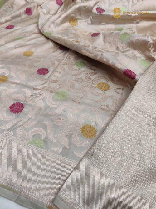 Pastel Blue Pure Katan Silk Handloom Banarasi Saree - All Over Meenakari Brocade Jangla
