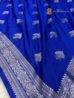 Blue Premium Mashru Katan Silk Banarasi Saree - All Over Motifs
