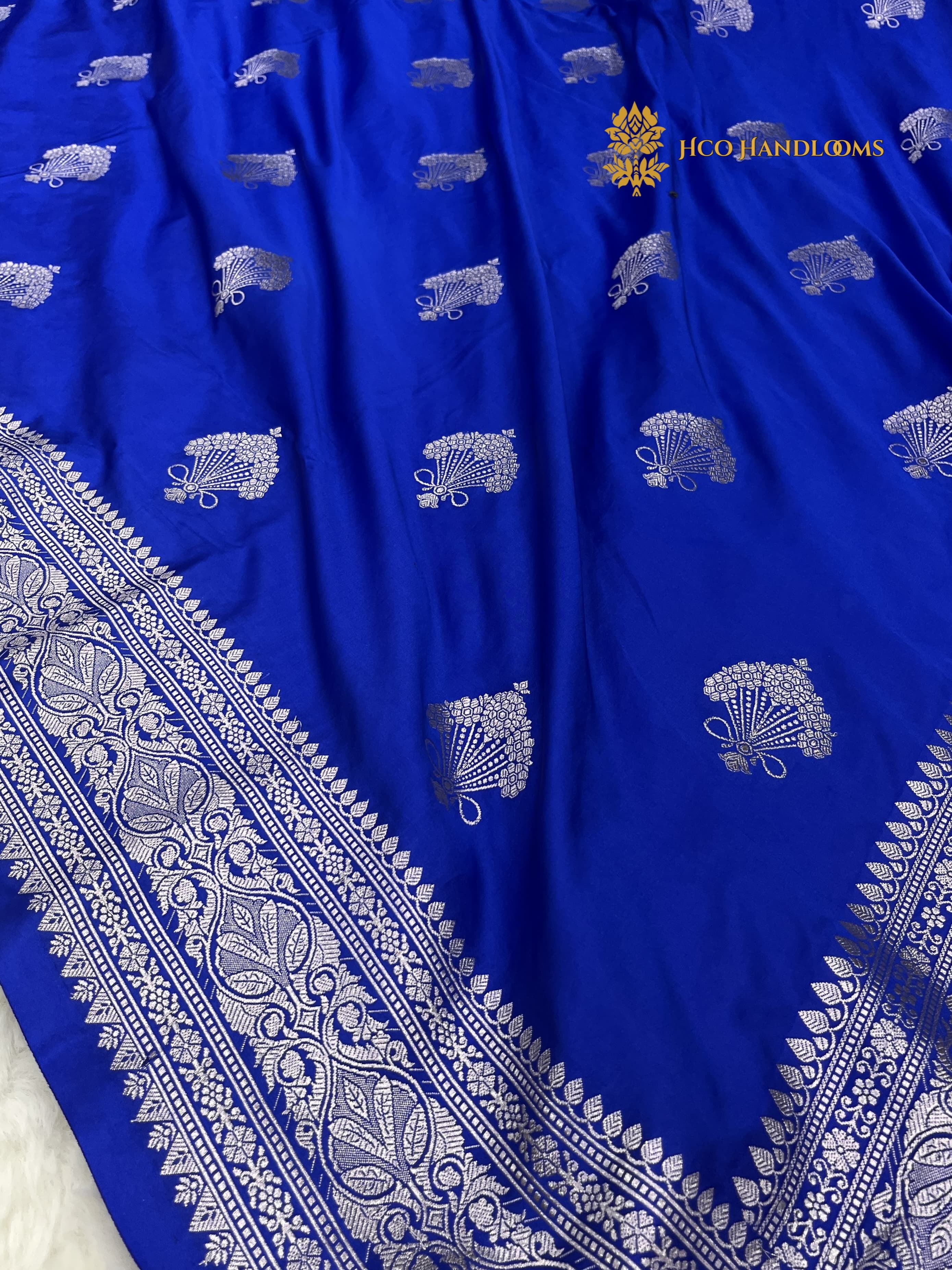 Blue Premium Mashru Katan Silk Banarasi Saree - All Over Motifs
