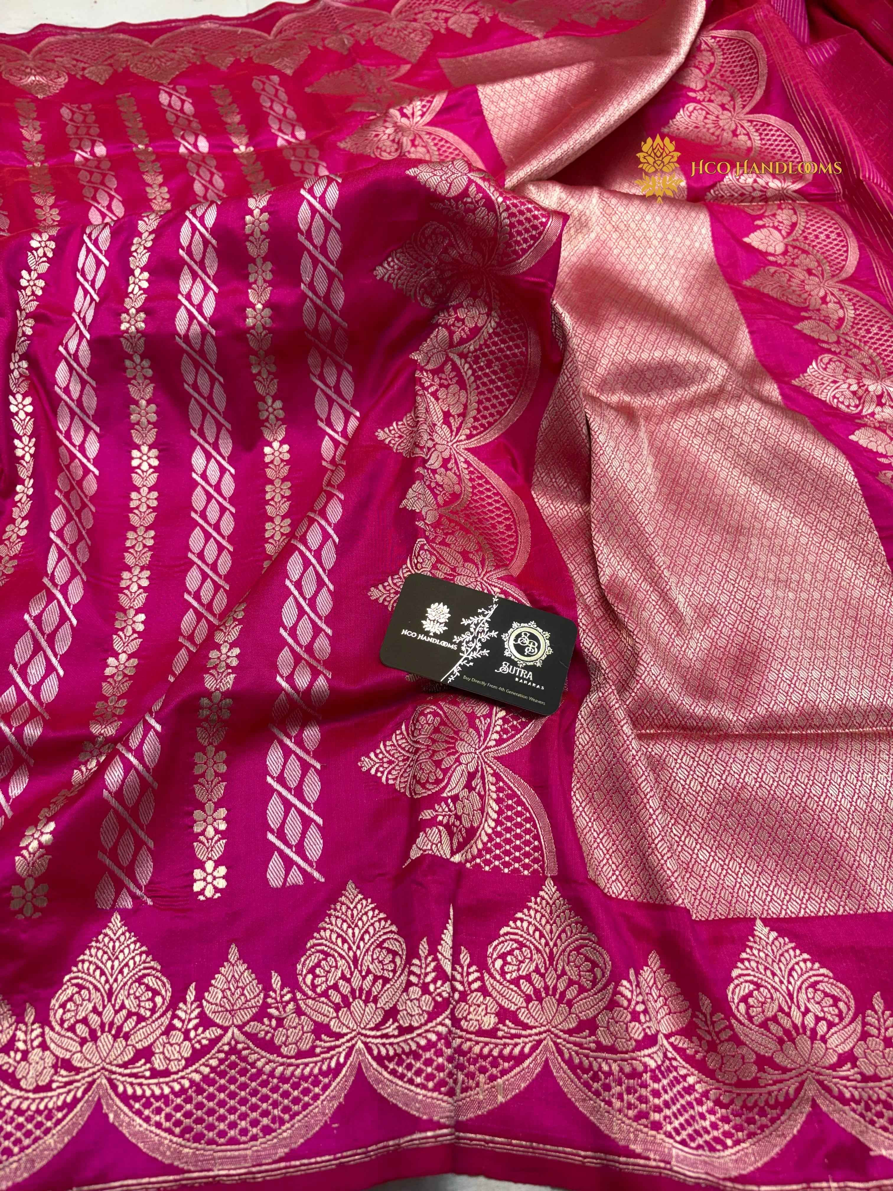 Pure Katan Silk Handloom Banarasi Saree - All Over Kadhua Jangla Work