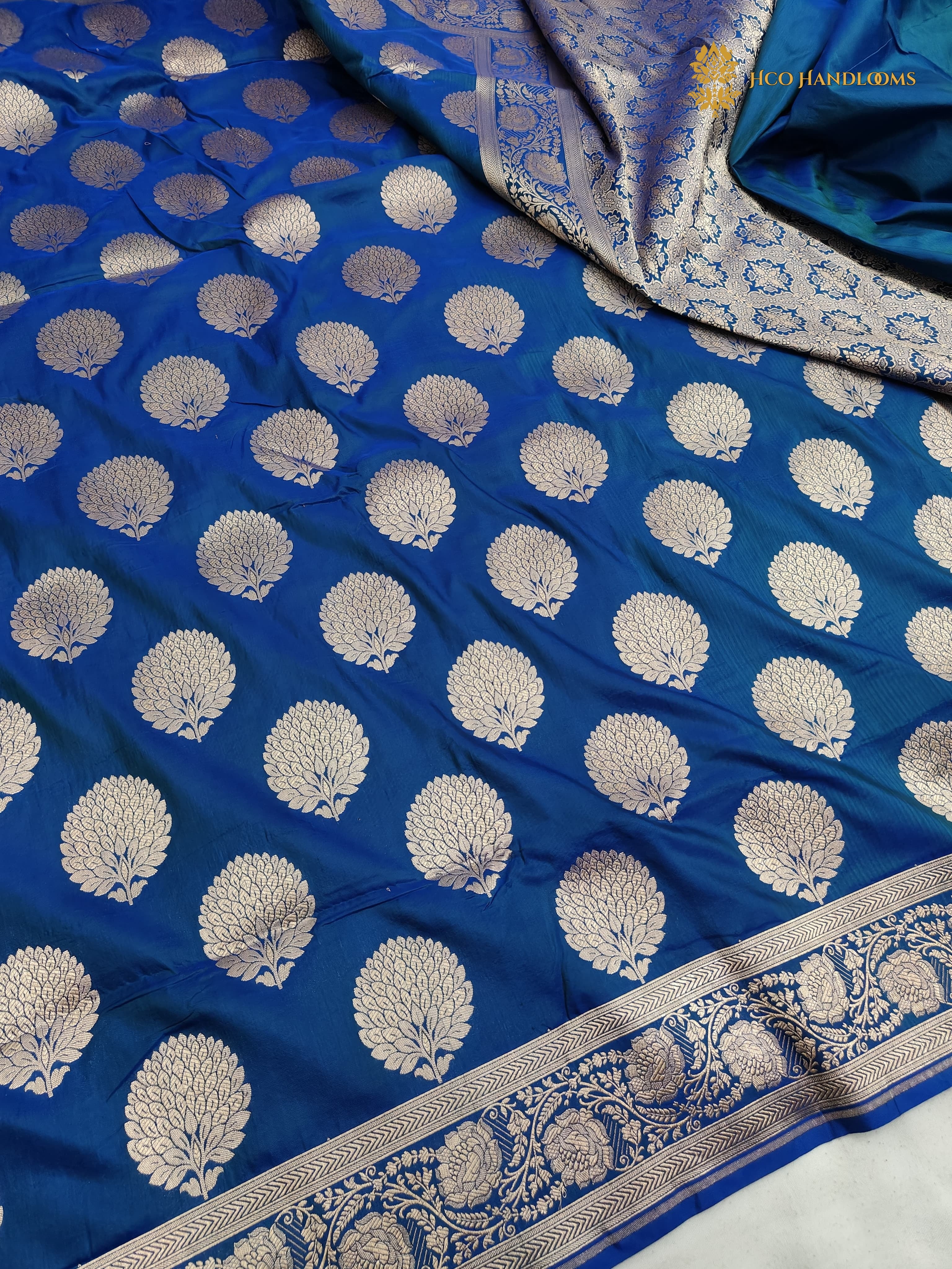Regal Blue Pure Katan Silk Handloom Banarasi Saree - All Over Motifs