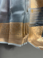 Regal Light Blue Pure Kora Silk Handloom Banrasi Saree - All Over Kadhua Motifs