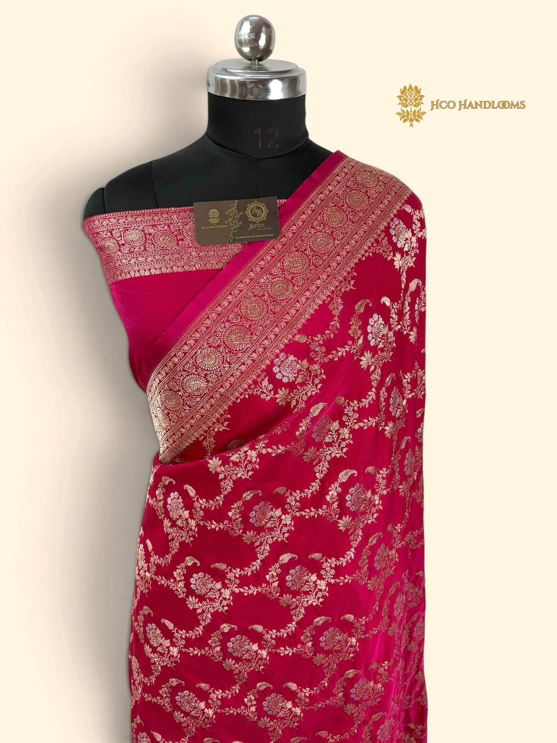 Premium Mashru Katan Silk Banarasi Saree - All Over Jangla