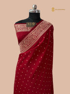 Regal Red Premium Mashru Katan Silk Banarasi Saree - All Over Floral Motifs