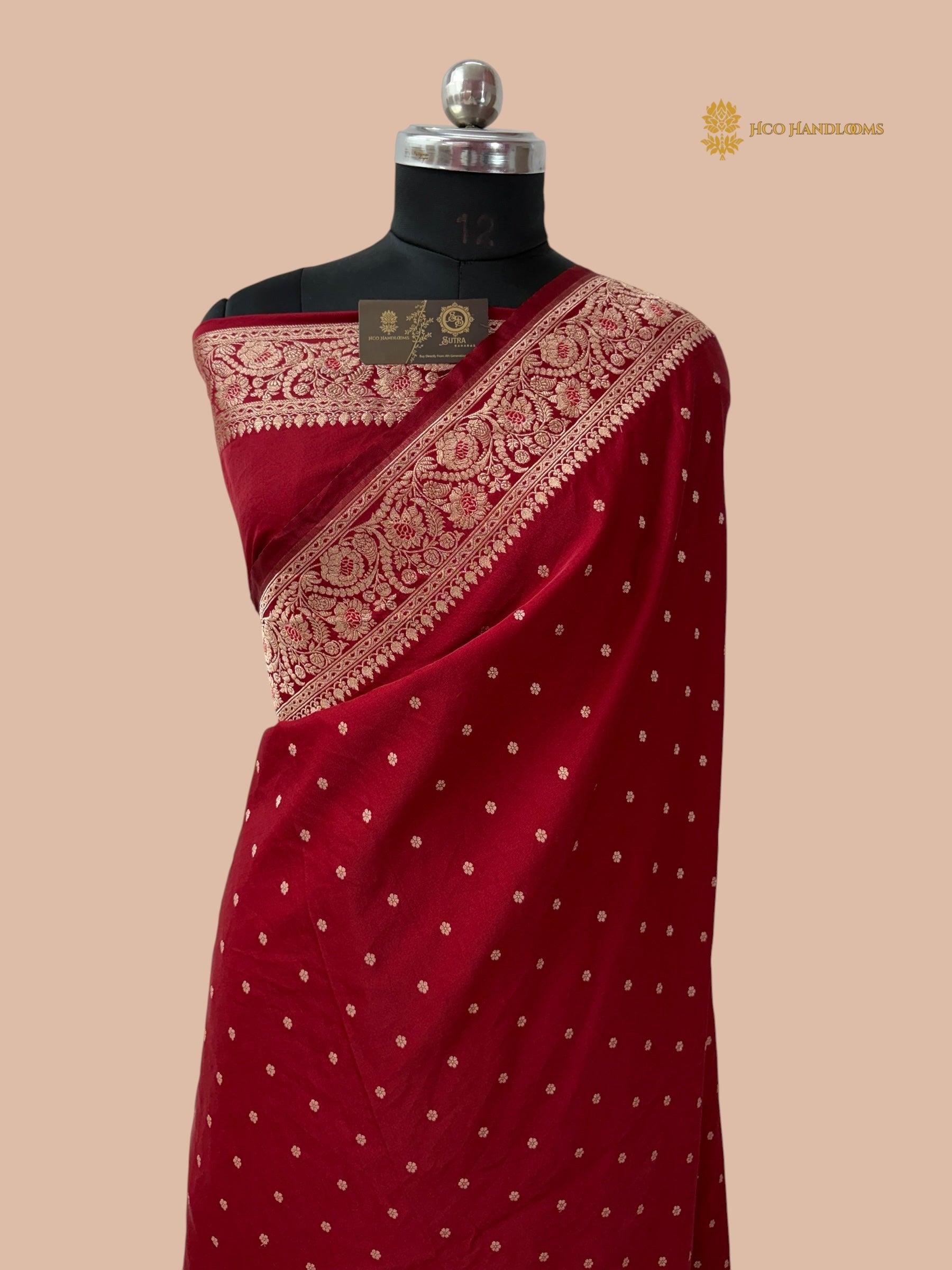 Regal Red Premium Mashru Katan Silk Banarasi Saree - All Over Floral Motifs
