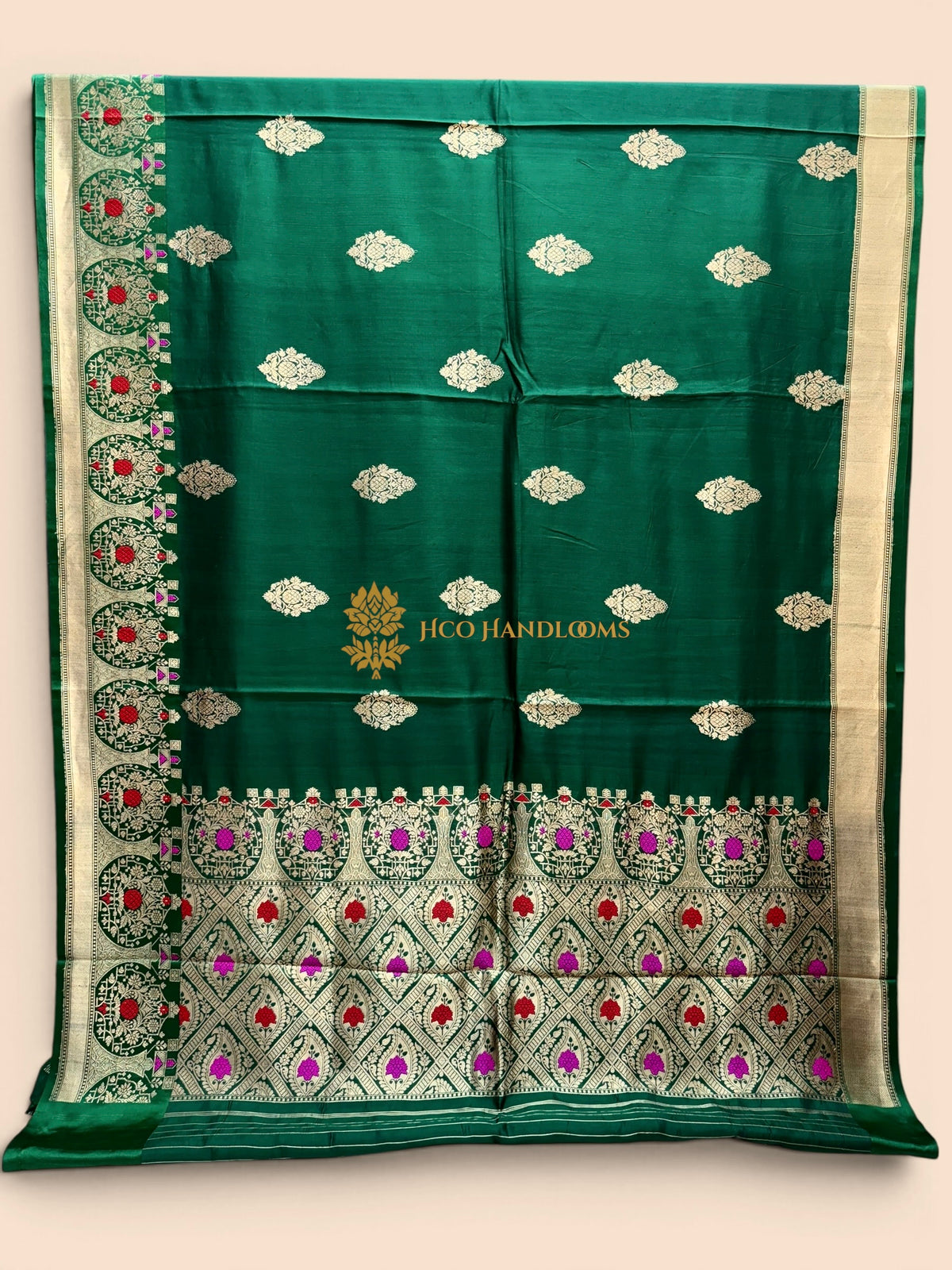 Green Pure Mango Katan Silk Handloom Banarasi Saree - Kadhua Motifs