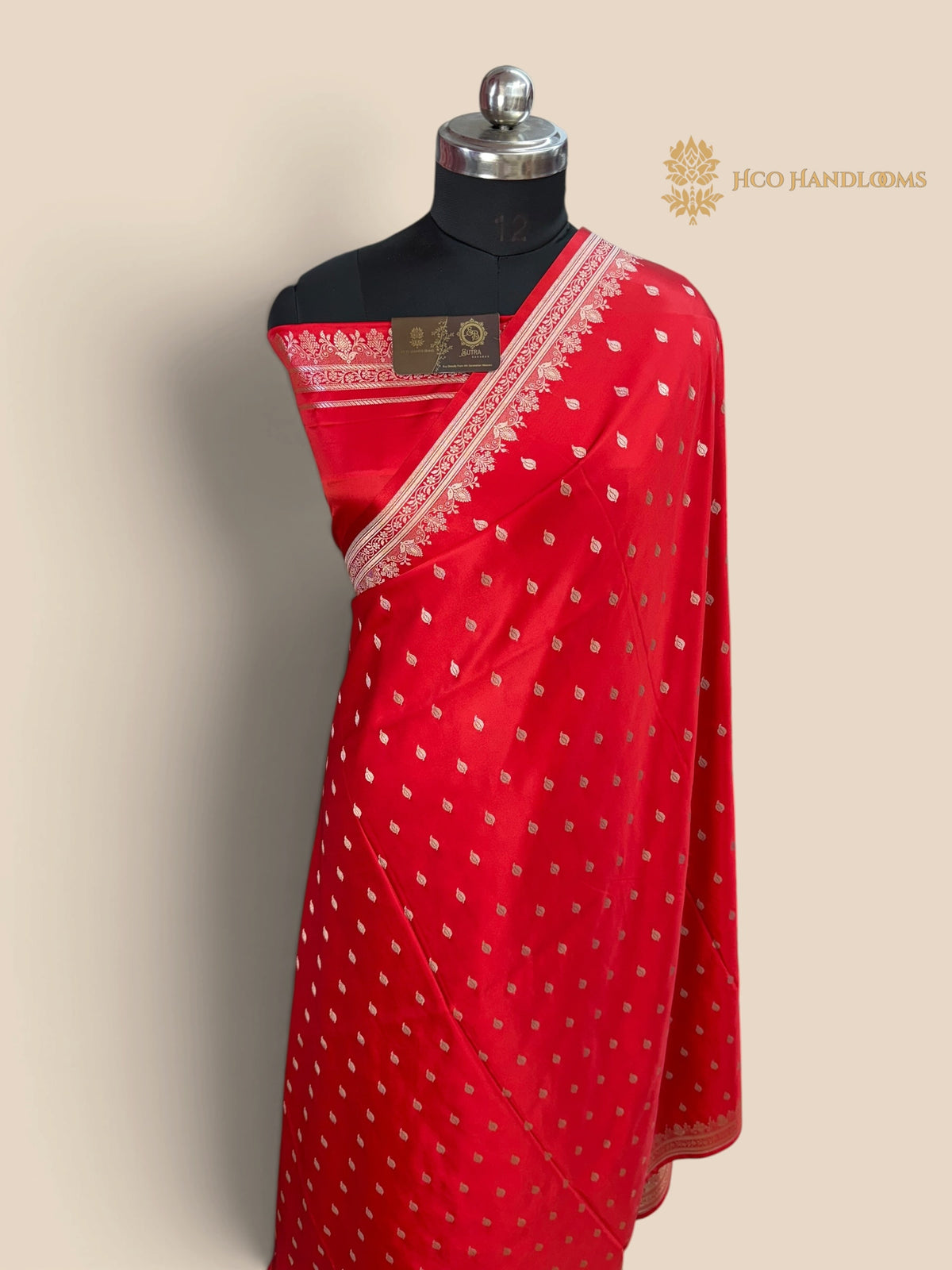 Red Premium Mashru Katan Silk Banarasi Saree - Small Motifs