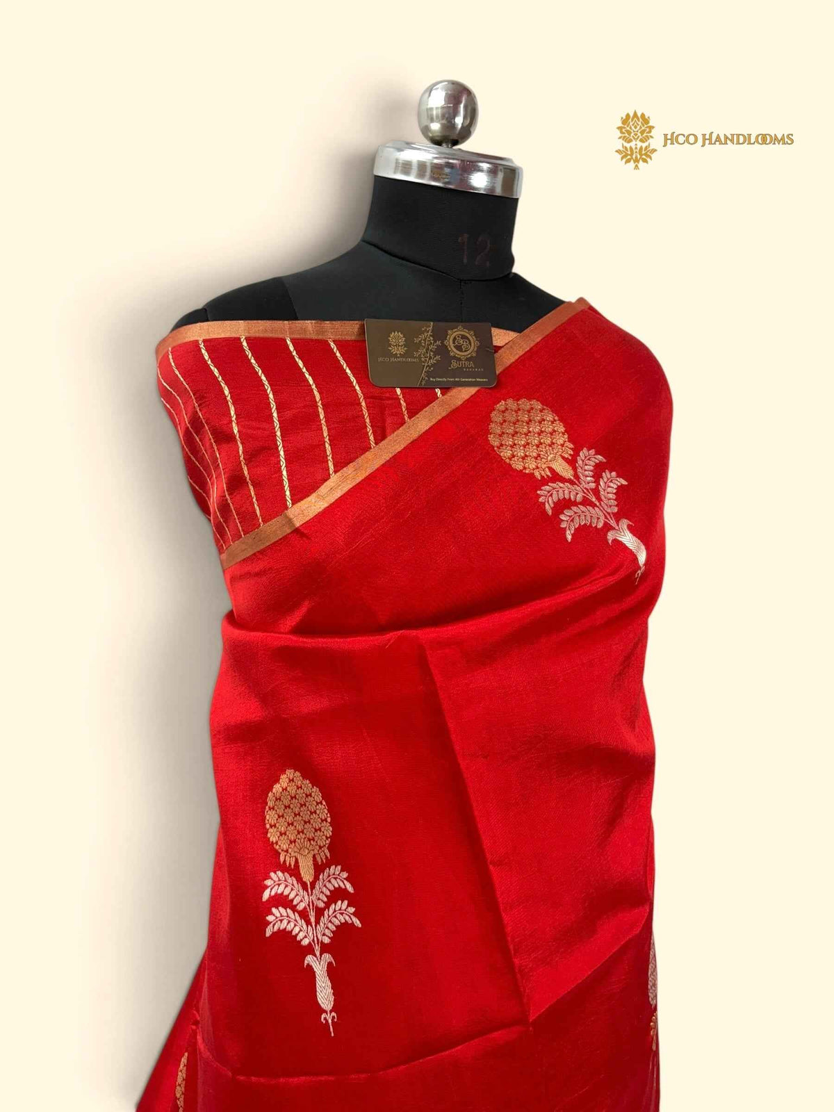 Red Pure Mango Katan Silk Handloom Banarasi Saree - All Over Boota