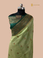 Green Pure Tussar Silk Handloom Banarasi Saree - All Over Motifs